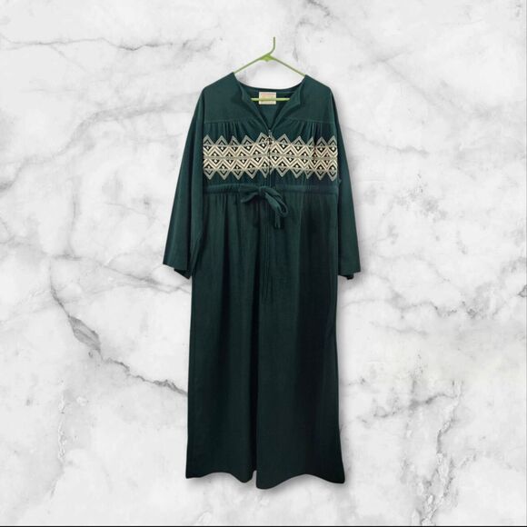Vtg Say-Lu Velour Front Zip Robe Embroidered Tie Front Large? Green - Picture 1 of 6